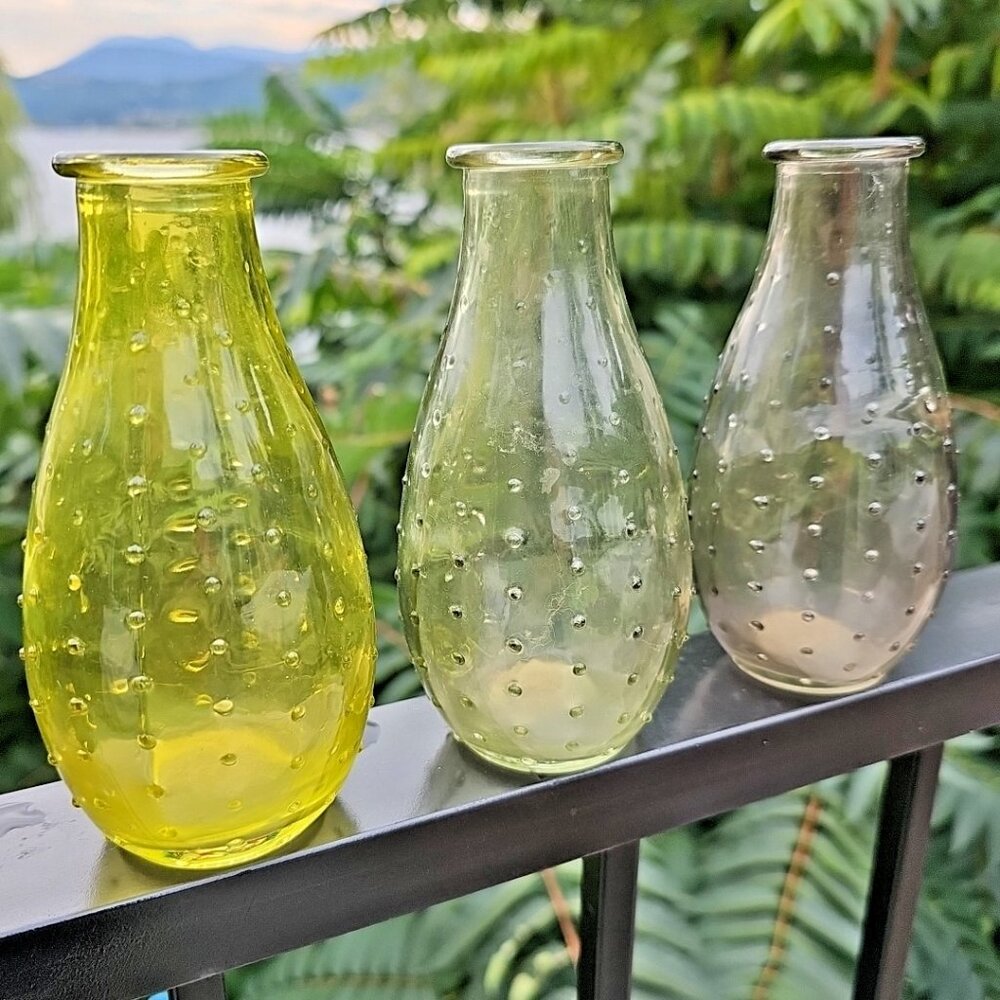 Hobnail Glass Bud Vases Set Of 3,  MCM Vintage 5.50”